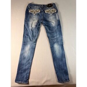 Miss Me Womens Mid Rise Easy Skinny Jeans Size 28 Medium Wash Embellished Sequin
